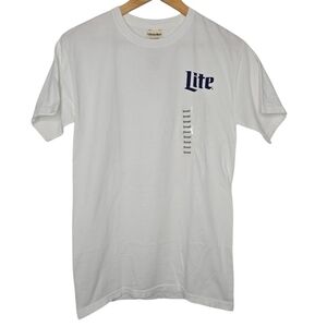 COMFORT WASH Unisex Miller Lite Merch Tee Shirt White Navy Gold Size Small NWT